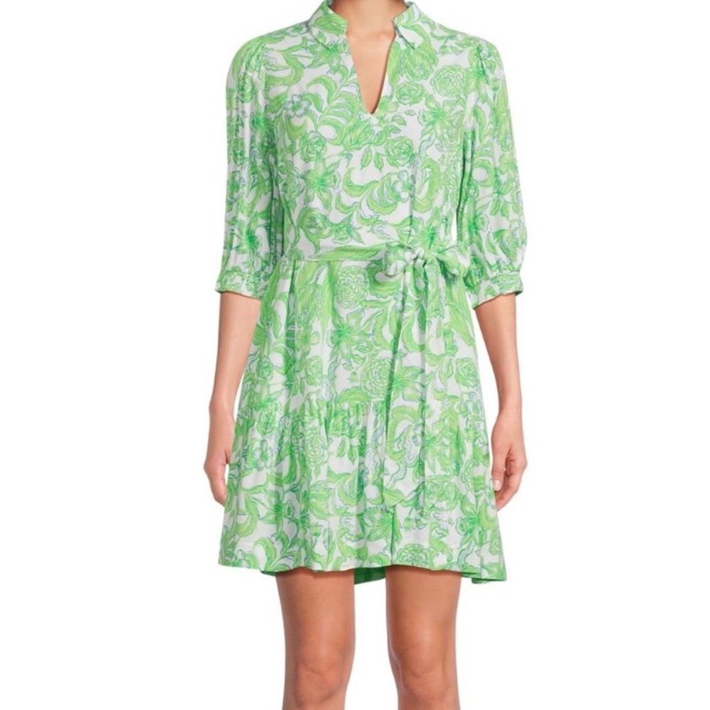 New Lilly Pulitzer Renelle Dress Resort White Daffodil Hill Size 0 Green NWT